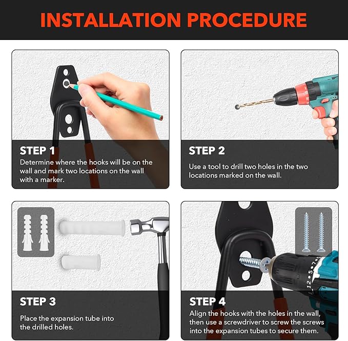 2 Pack Heavy Duty Steel Utility Wall Hooks, Wall Mount Garage Storage Organizer for Hanging Ladders, Bikes,Garden Tools, Skis