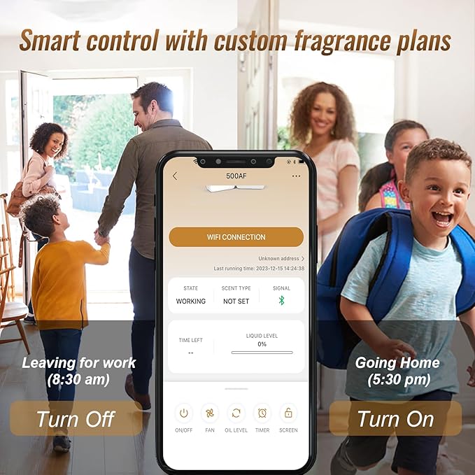 Waterless Essential Oil Diffuser for Home and Commercial Use, 350ml Capacity for 1500 sq ft, Smart Scent Diffuser for Large Room, Bluetooth Hotel Collection Diffuser with App Control, White and Gold