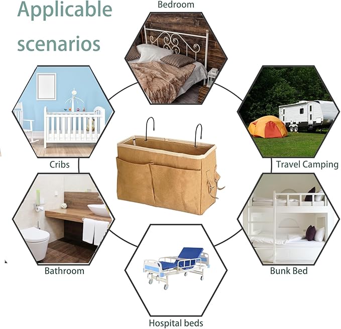 Bedside Caddy Bedside Hanging Storage Basket Multi-Function Organizer Caddy for Bunk and Hospital Beds Dorm Rooms Bed Rails, Can be Placed Glasses Books Mobile Phones（2pcs Dark khaki）
