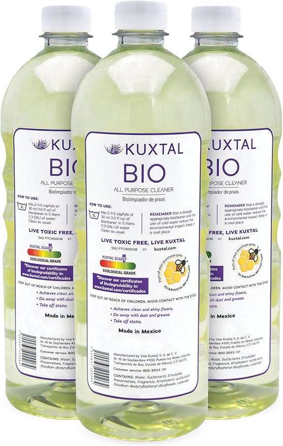 KUXTAL Biodegradable Multi-Surface Floor Cleaner 3 Pack | Eco-Friendly & Plant-Based Formula | Pet & Family Safe | Floral Scent for a Fresh | Natural Clean | 32.9 fl oz Each