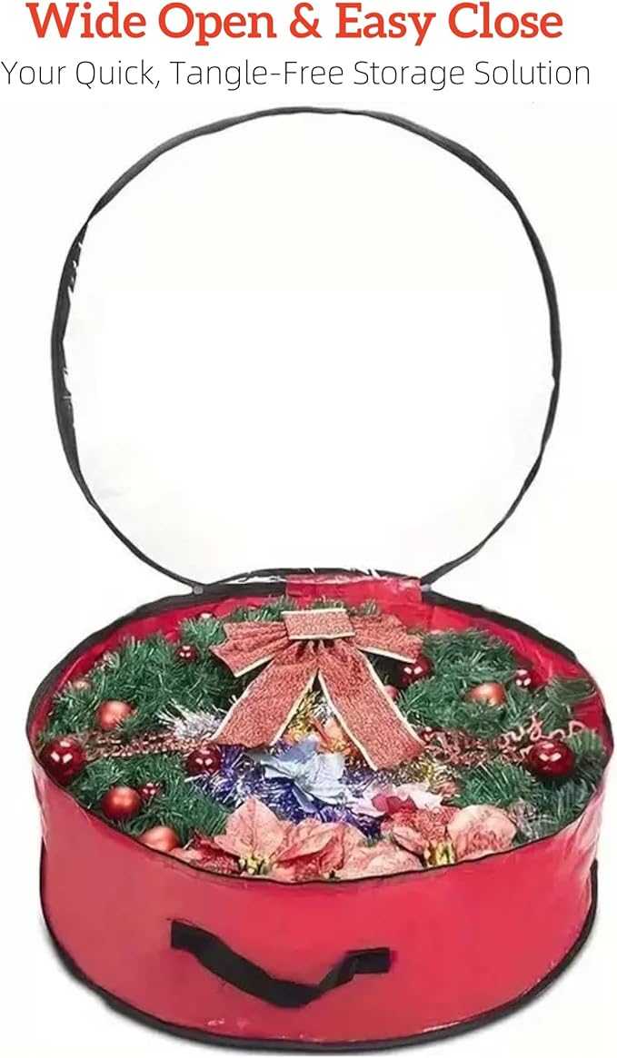 Weatherproof Life Ring Storage Bag-24 Inch Christmas Wreath Storage Bag,Christmas Wreath Storage Container with Transparent Window and Handles, Festive Decoration for Home use, Moving