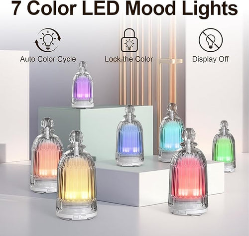 120ml Glass Essential Oil Diffuser, Ultrasonic Aroma Diffuser Glass Cover & Plastic Reservoir with Auto Shut-Off, 7 Colors LED Light for Home, Bedroom, Office, Yoga(White Base)