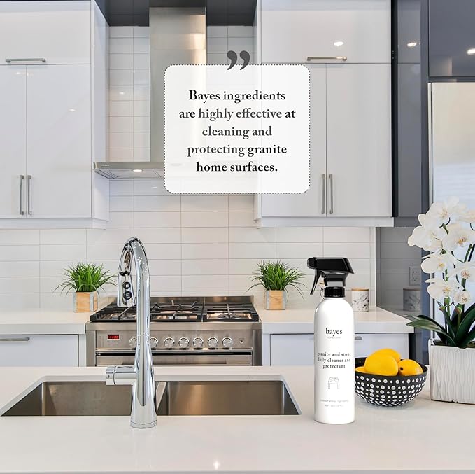 Bayes Granite and Stone Daily Cleaner and Protectant - Cleans, Shines, and Protects - For Granite, Quartz, Marble, Tile, Stone Surfaces - 16 oz