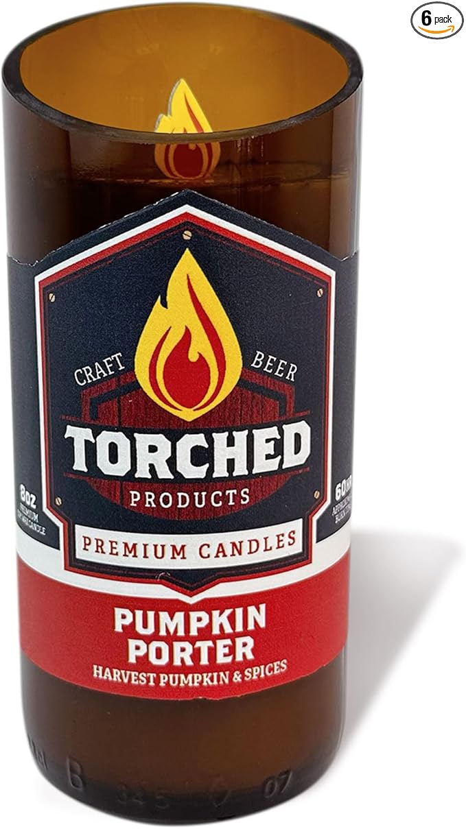 Torched Beer Scented Candles | Natural Soy Wax Candle | Pumpkin Porter Scent 8 oz | Makes a Great Gift for Men, Beer Lovers, and Collectors | Bar Man-Cave Decor and Accessories