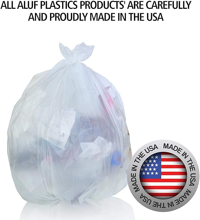 Aluf Plastics High Density Trash Bags, 33 Gallon, 250 Count, 16 Micron (eq), 33" x 40", Clear, for Bathroom, Office, Industrial, Commercial, Janitorial, Municipal, Recycling