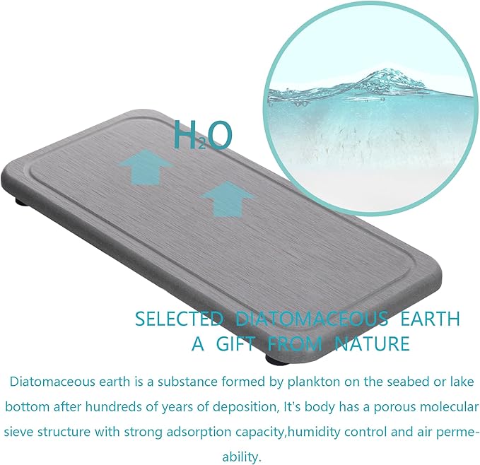 NiuYichee 2 Pcs Water Absorbing Stone Trays, Kitchen/Bathroom Sink Soap Dish, Diatomite Tray Used for Hand Soap & Cosmetic Bottles in The Modern Home, 4" W x 8.3" L, Gray