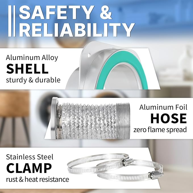 Magnetic Dryer Vent Connector Kit, DV180 Airtight Seal Coupling, Strong Magnet Quick Connection Self-Alignment Easy to Clean Included a 3ft 4" Duct & 2 Clamps