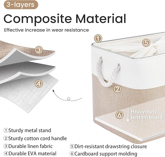 Large Storage Baskets- 16x12x12 inch Storage Bins for Shelves and Closet Organizing, Foldable Fabric Bin for Home Organization Clothes and Laundry (3-Pack, White&Khaki)
