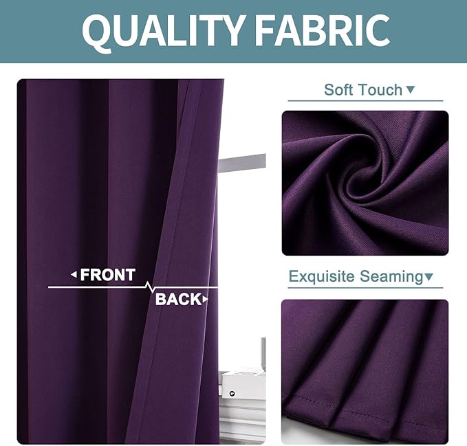 ChrisDowa Blackout Curtains 102 Inches Long for Living Room, Grommet Thermal Insulated Room Darkening Curtains for Bedroom (1 Panel Set, Royal Purple, 52W x 102L)