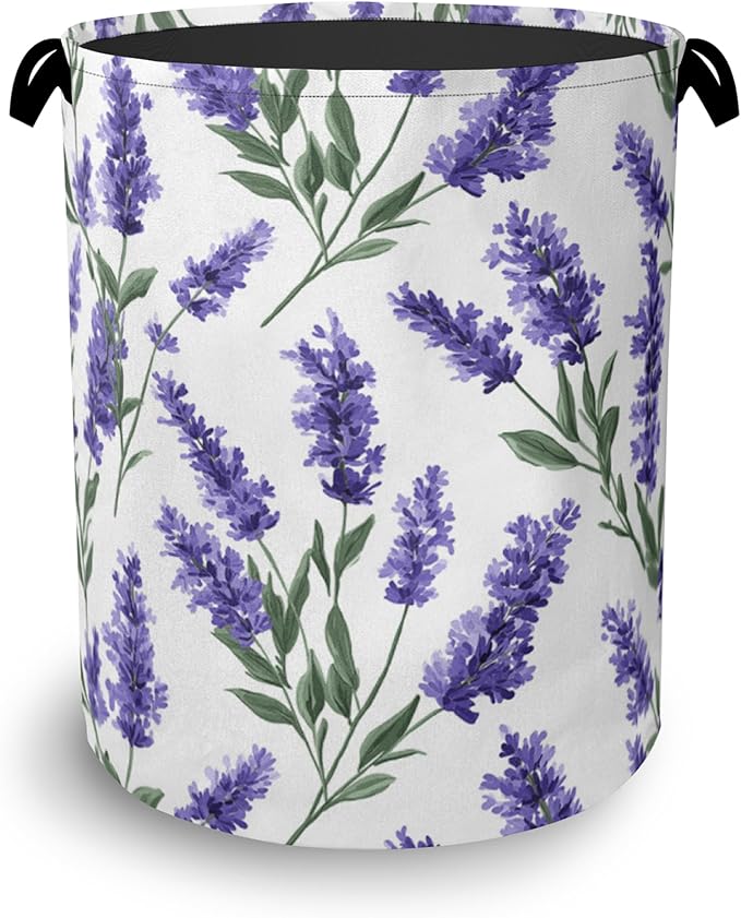 Lavender Laundry Basket,Oxford Cloth Laundry Hamper with Handle Foldable Portable Clothes Storage Basket for Bathroom Bedroom Dorm Room 16" x 20.8"