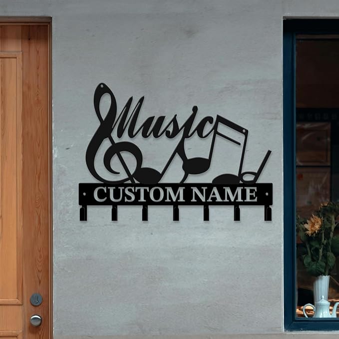 Personalized Custom Music Wall Hooks,Metal Music Room Art Clothes Hooks,Metal Music Wall Home Storage Decorative,For Front Door, Hallway, Kitchen, Bedroom,Keys,Hats (Style J)