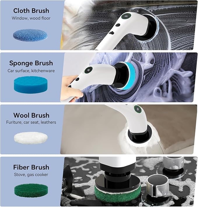 Swyprrix Electric Bathroom Cleaning Brush, Cordless Spin Scrubber Full Body Waterproof IPX7 with Adjustable Handle, 8 Replaceable Brush Heads for Bathtub/Kitchen/Window/Home -SD-CTB01