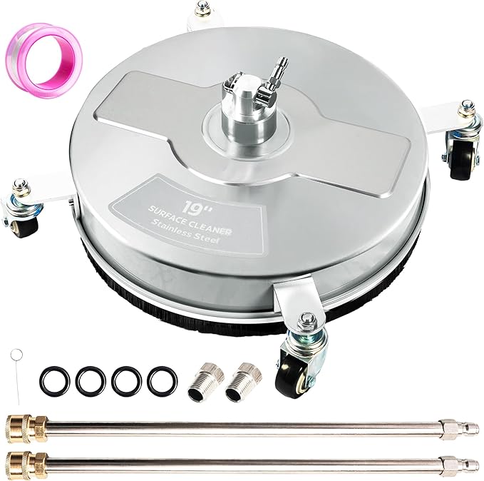 Wexo Palindrog 19" Pressure Washer Surface Cleaner with 4 Wheels, Stainless Steel Power Washer Surface Cleaner for Driveways Sidewalks Patios, 1/4" Quick Connector, 2 Extension Wand, 4000 PSI