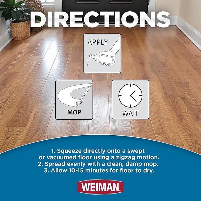 Weiman Hardwood Floor Cleaner for Finished Hardwood, Engineered Flooring, Vinyl & Laminate Surfaces - Streak-Free Shine, No Residue - 32 oz (2 PACK)