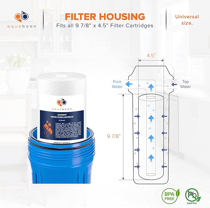 Aquaboon 5 Micron 10 x 4.5 Well Water Sediment Filter Replacement Whole House Water Filter Cartridge Compatible with DGD-5005, WFHD13001B, 4-Pack