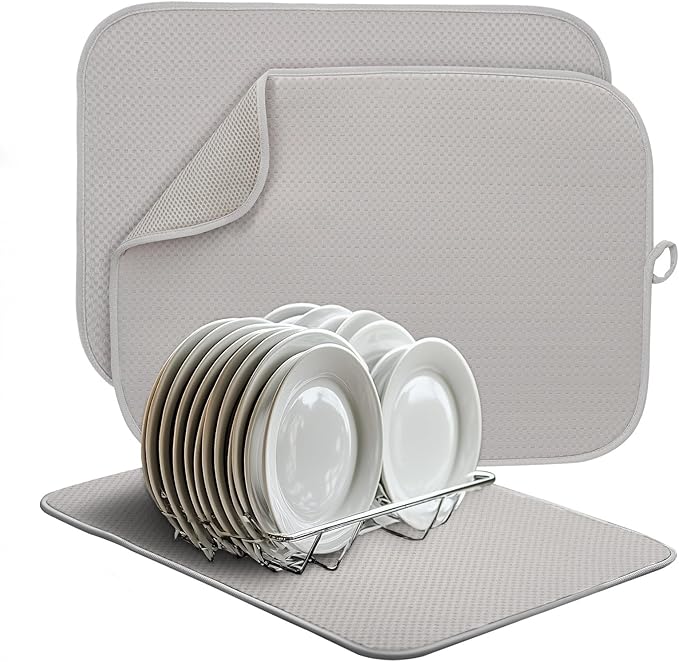 FULL BE DARE 2 Pack Dish Drying Mat, Dish Drying Mats for Kitchen Counter, Microfiber Dish Dryer Mat, Large 20" x 15" Drainer Mats, Highly Absorbent, Machine Washable (Gray)