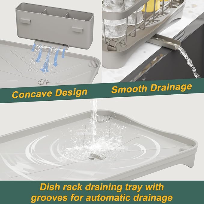 LIYI Dish Drying Rack, Adjustable Spout Design,Kitchen Dish Racks,Made of Iron Material,with Removable Draining Board,Suitable for Kitchen and Caravan Use Scenarios,Grey