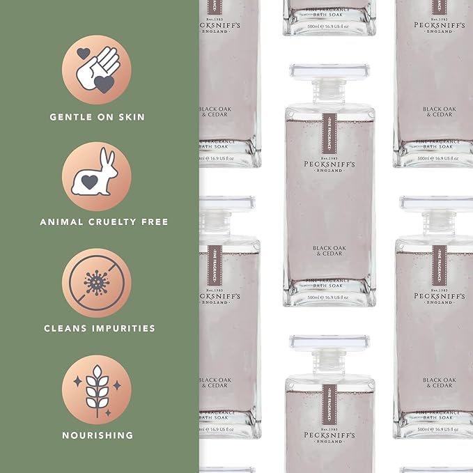 Pecksniff's Prestige Black Oak & Cedar Bath Soak Decanter | 500ml/16.9 Fl Oz