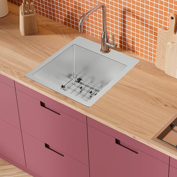 Kitchen & Bar Sink,15x17 Inch Bar Sink Stainless Steel Drop In Small Kitchen Sink Ideal Choice For Small Spaces Topmount Sink With Bottom Grid,Soap Mat And Drain Assembly Serve Both Kitchen And Bar