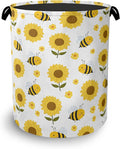 Cute Bee Laundry Basket,SunFlower Foldable with Handles Tote Bag Oxford Cloth for Bathroom Bedroom Dirty Clothes Storage Bucket 16" x 20.8"