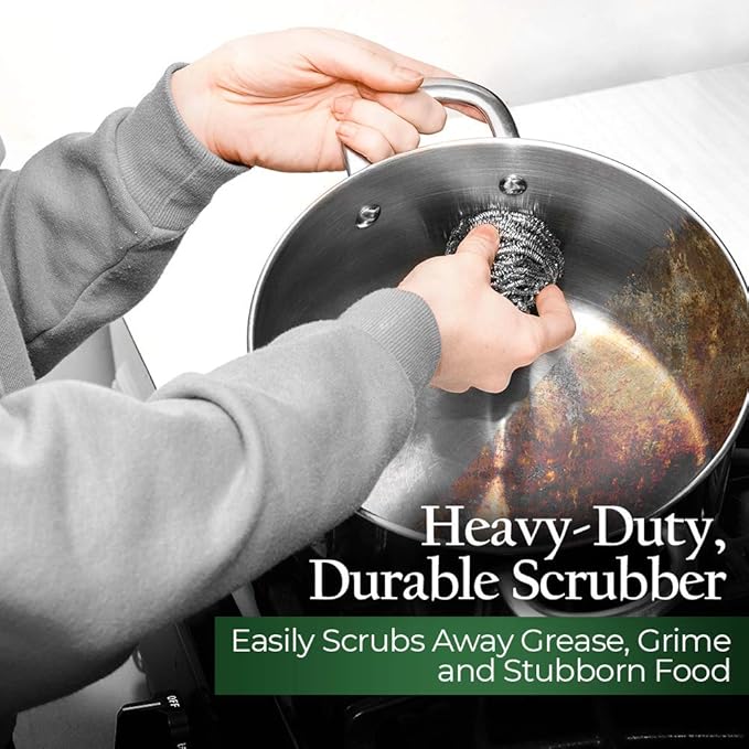 Stanley Home Products Stainless Steel Scrubbers – Rust Resistant Sponge for Pots, Pans, Grills, Ovens, Sinks and Tools – Metal Scrubbers for Kitchen & Garage Cleaning (1 Pack - 2 Count)