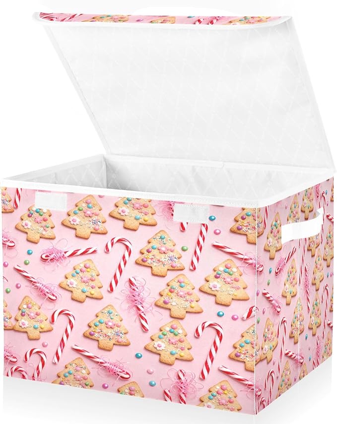 Christmas Tree Cookies Candies Storage Bins with Lids Foldable Storage Basket with Handles Collapsible Large Fabric Organizer Containers for Clothes Shelves Closet Office Home