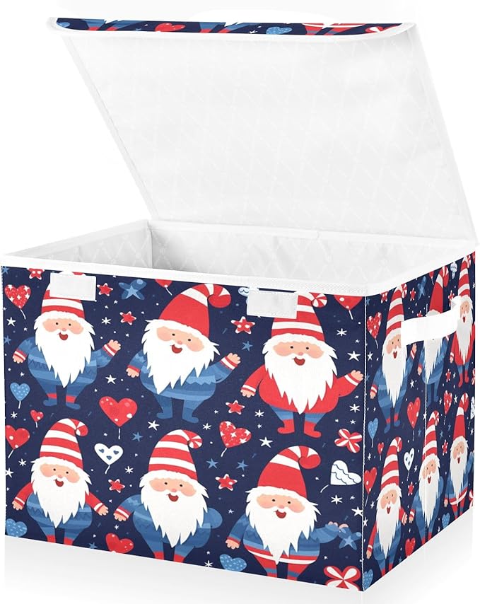 Bolaz Storage Bins with Lids and Handles,Cute Gnmoes American National Day Storage Box Storage Basket with Cover Collapsible Organizer Containers for Home Closet, Shelves