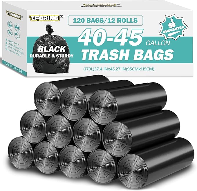 40-45 Gallon Black Trash Bags 120 Count - 37''x45'' Large Garbage Bags Unscented, 40+ Gallon Trash Can Liners, Multipurpose for Office, Outdoor, Recycling and Commercial