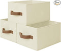 StorageWorks Storage Baskets for Shelves, Foldable Fabric Closet Storage Bins with PU Handles, Fabric Storage Bins Clothes Organizer, Ivory White, 3-Pack, Small
