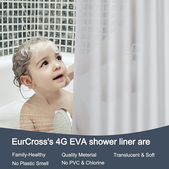 EurCross Frosted Stall Shower Curtain Liner, 8G PEVA Waterproof Weighted Hem Shower Liner with 5 Magnets, Narrow Small Shower Curtain Liner 54 inch Wide,9 Buttonholes (Frosted, 54"W x 78"H)