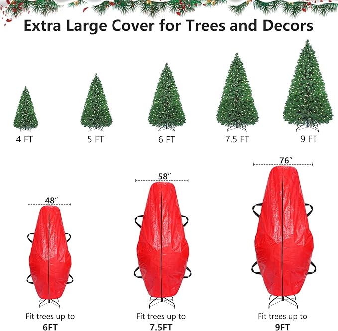 BALEINE Upright Christmas Tree Storage Bag, 6 ft Tear Resistant PE Material Christmas Tree Bag with 4 Reinforced Handles for Xmas Holiday (Red)
