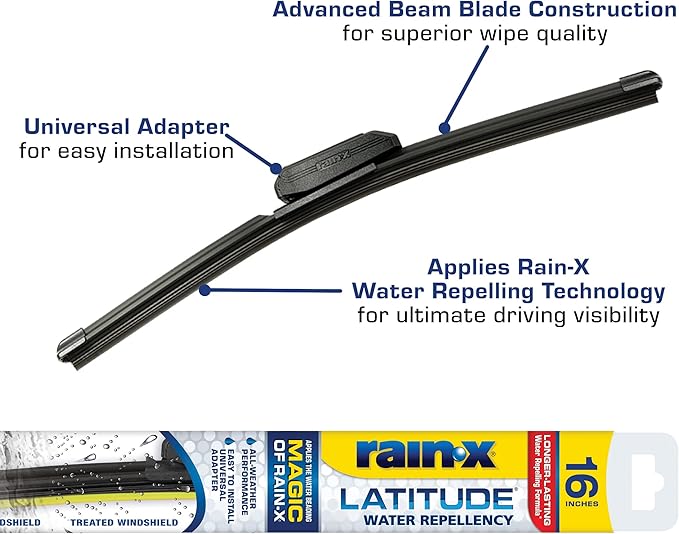 Rain-X 5079274-2 Latitude 2-In-1 Water Repellent Wiper Blades, 16 Inch (Pack Of 2), Automotive Replacement Windshield Wiper Blades With Patented Rain-X Water Repellency Formula