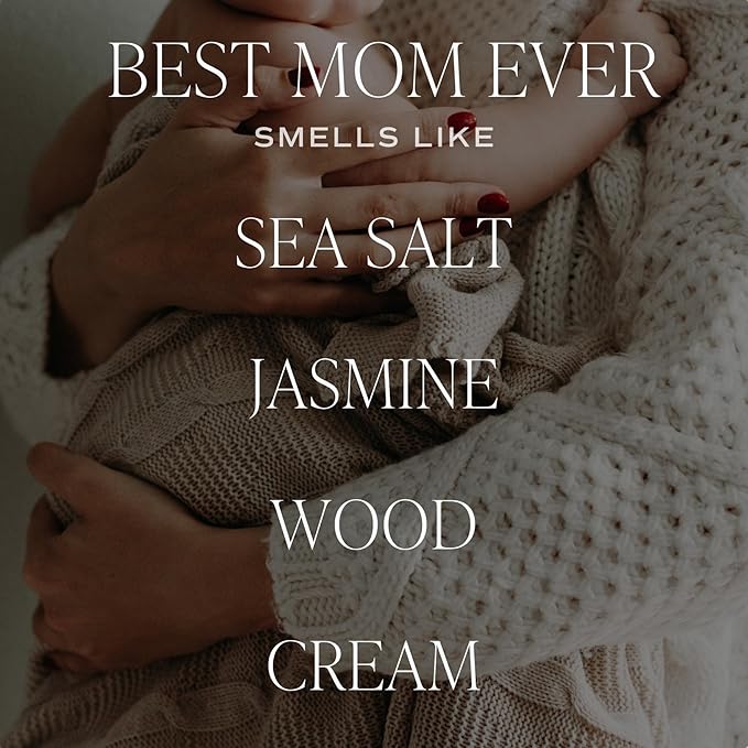Sweet Water Decor, Best Mom Ever Candle - Sea Salt, Jasmine, Cream, and Wood Scented Soy Wax Candle for Mom - 9oz Clear Jar, 40 Hour Burn Time, Made in The USA