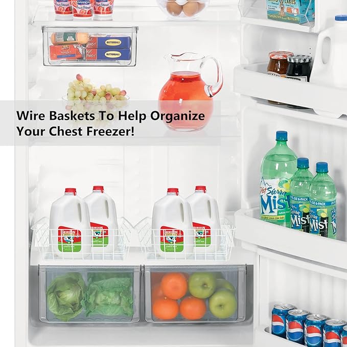 LISHINE 4 Pack Deep Freezer Organizer Bins Stackable Wire Basket for Organizing Metal Wire Storage Baskets for Pantry, Freezer Baskets for Chest Freezer, Upright Freezer