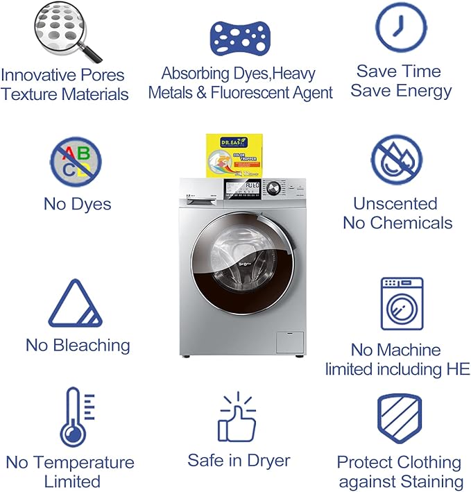 Unscented Color Catcher Sheets, 72 Count, Special Pores Texture, Dye & Fluorescent Remover, Safe for Dryer, Compatible with All Washers & HE, Non-Toxic, All Skin Types