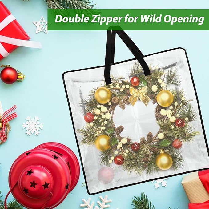 8 Pack Wreath Storage Container 24 Inch, Wreath Storage Bag, Clear Plastic Wreath Storage Container with Sturdy Handles for Xmas Holiday Wreaths, Pillow & Blanket