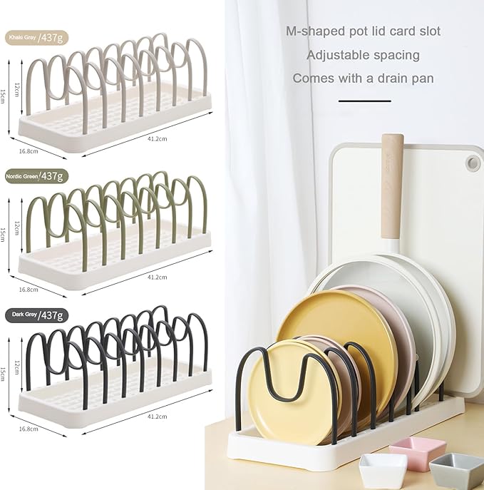 COMEOXO Pot and Pan Organizer, 8 Adjustable Compartment Pan Lid Organizer for Cabinet Drawer for Pot Lid Holder Bakeware Cutting Boards Cookware Dishes (Nordic Green)