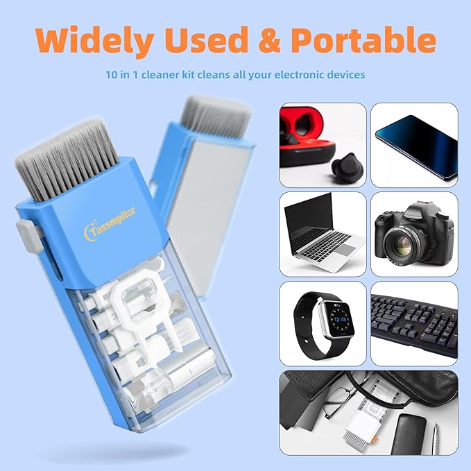 Tassmpitor Laptop Cleaning Kit, Keyboard Cleaning Kit with Spray and Wipe, Keyboard Cleaner for MacBook iPad Tablet iPhone Computer Camera Lens Airpods Earbuds, Mutitool Brush for Electronic Screen