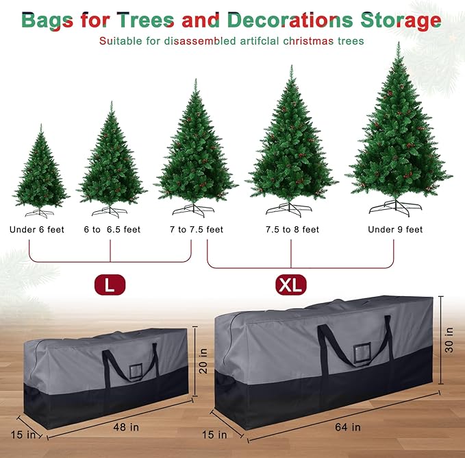 Christmas Tree Storage Bag, 600D Oxford Extra Large Moving Bags, Fits Up to 9 Ft Artificial Trees, Skeleton Storage, Waterproof Christmas Decorations Storage Bags with Zippers & Card Slot