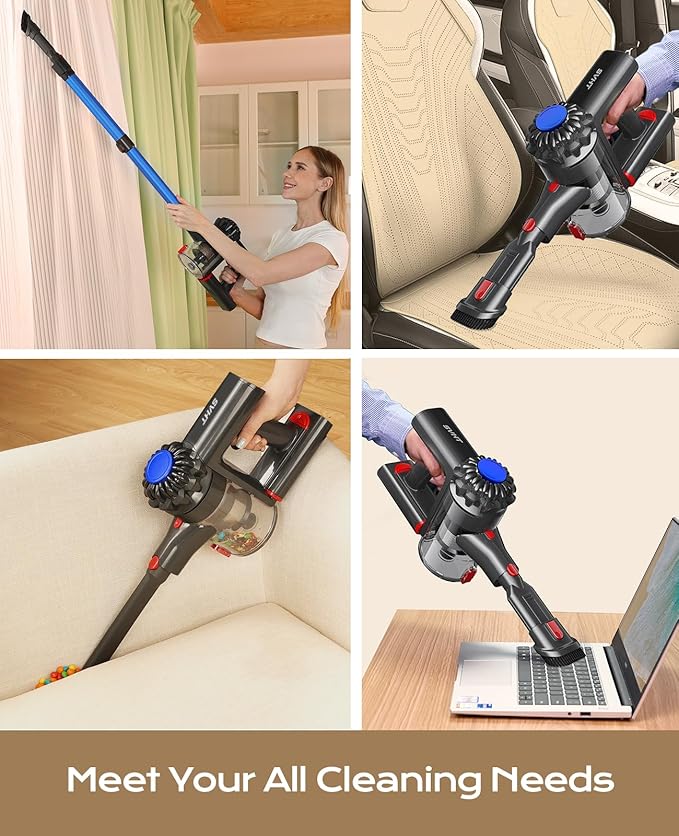 SVHT Cordless Vacuum Cleaner, 450W 40KPA Vacuum Cleaners for Home, 45Mins Lightweight Stick Vacuum with Advanced Green Light Tech, Rechargeable Battery Vacuum for Carpet,Pet Hair,Hardwood Floor