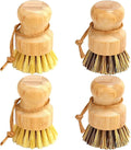 Bamboo Dish Brush Set, 4 Pcs Palm Wooden Dish Scrubber Brush, Dish Brushes, Durable Wood Dishes Scrub Brush, Natural Round Vegetable Cleaning Pots Pans Sink Washing Kitchen Brush by Aisuly