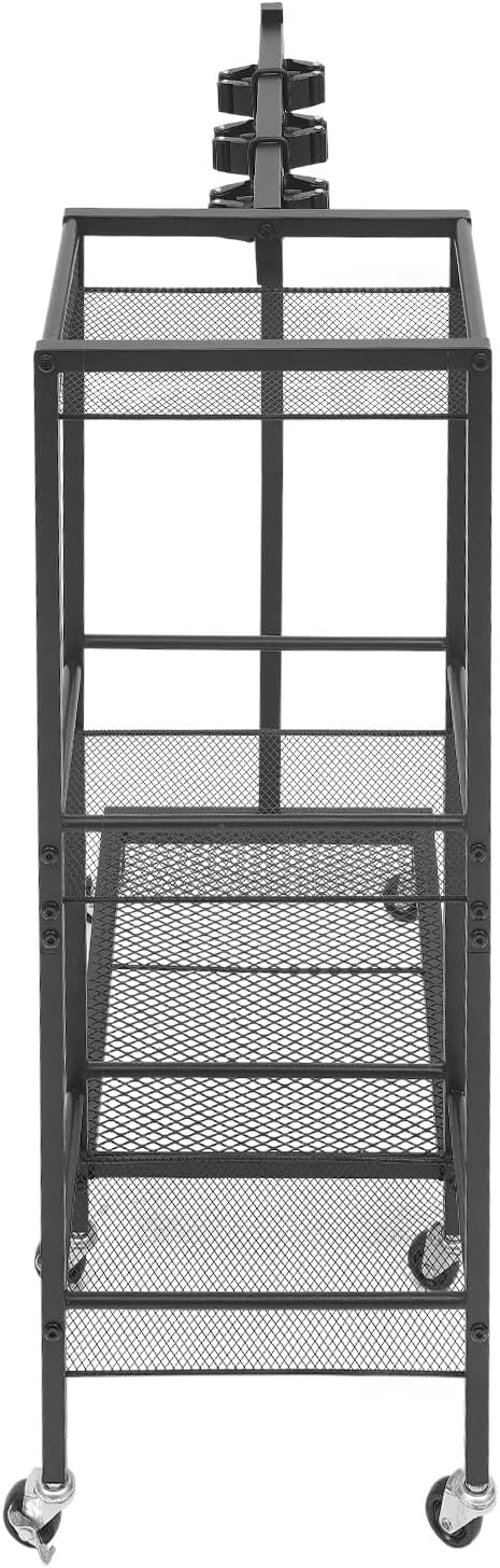 Cleaning Tool Rack, Broom Closet Storage Cabinet with Wheels, Cleaning Cart with Mop Hanger Gripper Rack Hooks, Cleaning Cart with 3-Tier Shelves for Laundry Room, Kitchen, Garage