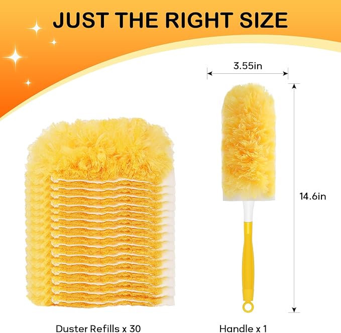 SetSail Dusters for Cleaning 30 Count Duster Refills with 1 Handle Disposable Duster Refill Multi Surface 360 Duster Cleaner Kit for Ceiling Fan, Blind, Furniture