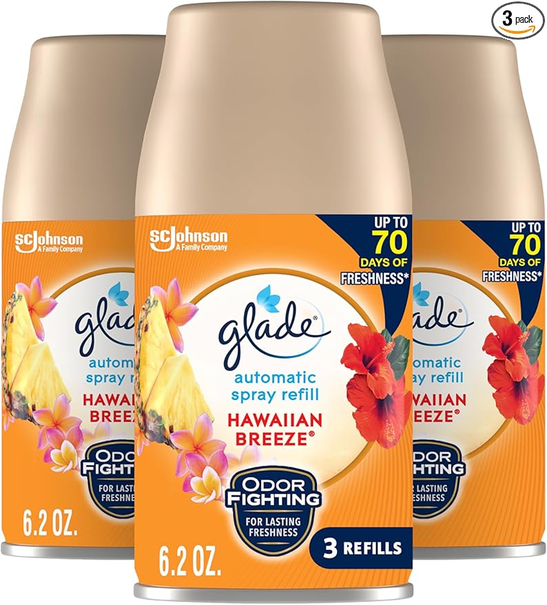 Glade Automatic Spray Air Freshener Refill, Scented Air Freshener for Home and Bathroom, Hawaiian Breeze, 6.2 Oz, 3 Count