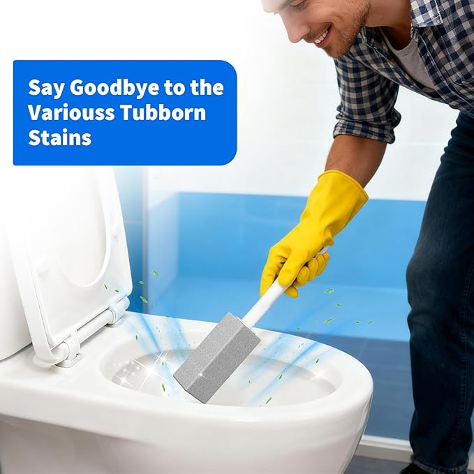 W&E Choice Toilet Pumice Stone 3 Pack, Pumice Stone for Bathtub Cleaning with Extra Long Handle, Toilet Brush for Cleaning Toilets, Bathtubs, Grills, Swimming Pools, Sinks