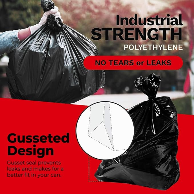ToughBag 42 Gallon Trash Bags, 2.5 Mil Contractor Garbage Bags (50 COUNT) Heavy Duty Black Garbage Can Liners, 38 x 48" - Construction, Lawn, Industrial, Leaf - Made in USA