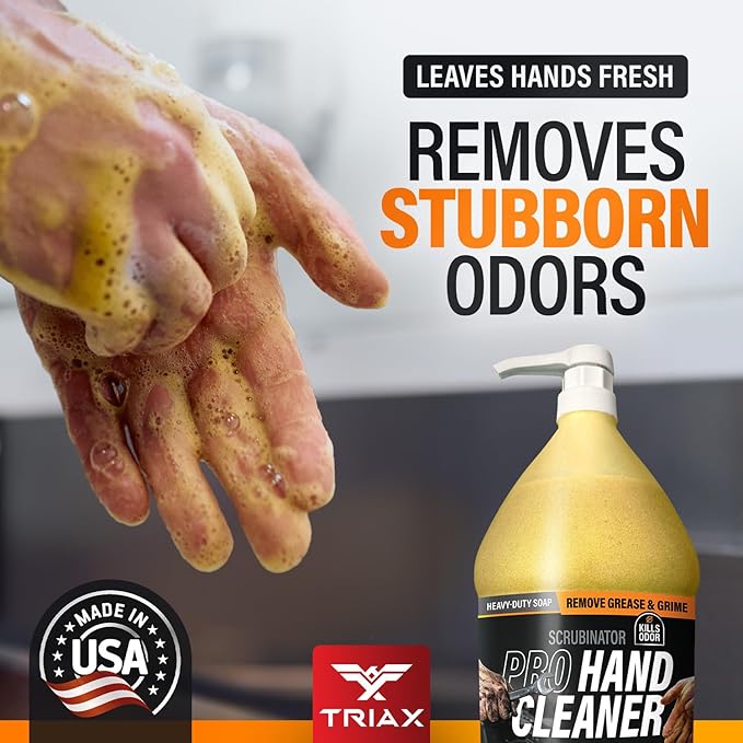 TRIAX Scrubinator - Heavy Duty Hand Scrub and Cleaner - Removes Tough Grease, Dirt, Grime, and Odors - No Toxic Solvents or Harsh Chemicals - Moisturizers to Protect Skin (16 Ounce)