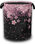 Cherry Blossoms Laundry Basket,Waterproof Foldable Pink Glitter Laundry Hamper,Dirty Clothes Basket, Linen Bin Storage Organizer Collection 16" x 20.8"