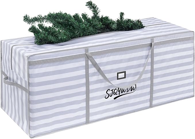 Small Christmas Tree Storage Bag 4ft/5ft Heavy Duty Reusable 600D Oxford Fabric, Moistureproof Dustproof Christmas Tree Bag for Short Artificial Christmas Tree(39X12X24in, Gray-White Stripes)