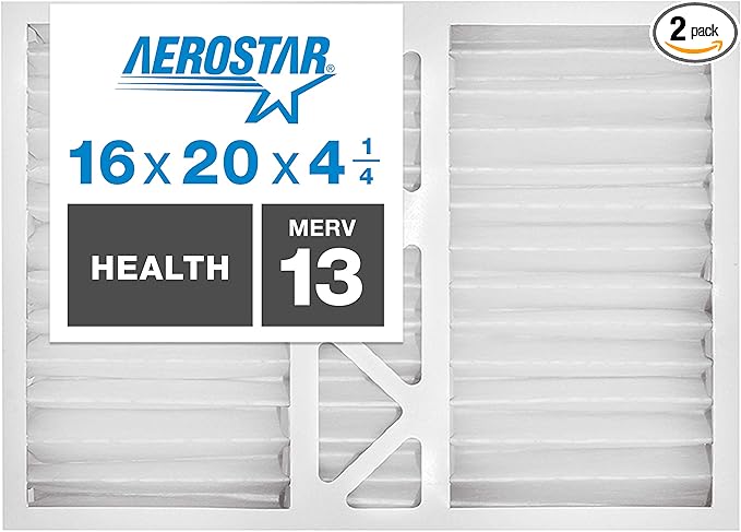 Aerostar 16x20x4 1/4 MERV 13 Pleated Replacement Air Filter for Bryant Carrier FILCCFNC0017, 2 Pack (Actual Size: 15 1/2" x 19 7/8" x 4 1/4")